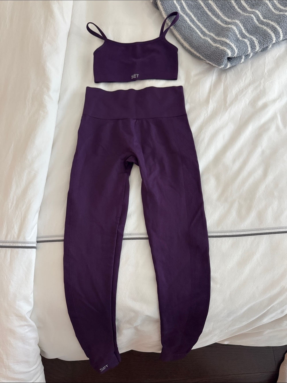 SET ACTIVE Seamless High-Waist Leggings and Sports Bra in Deep Purple Sz S